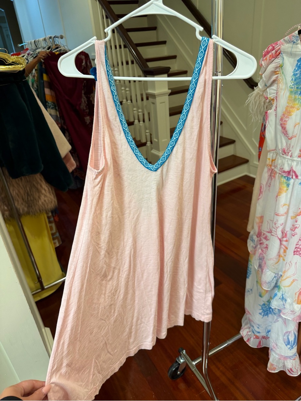 Pitusa Light Pink Swim Coverup with Blue Trim